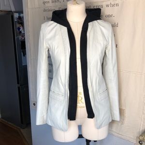 Doma lamb leather detachable hooded blazer white/black size small